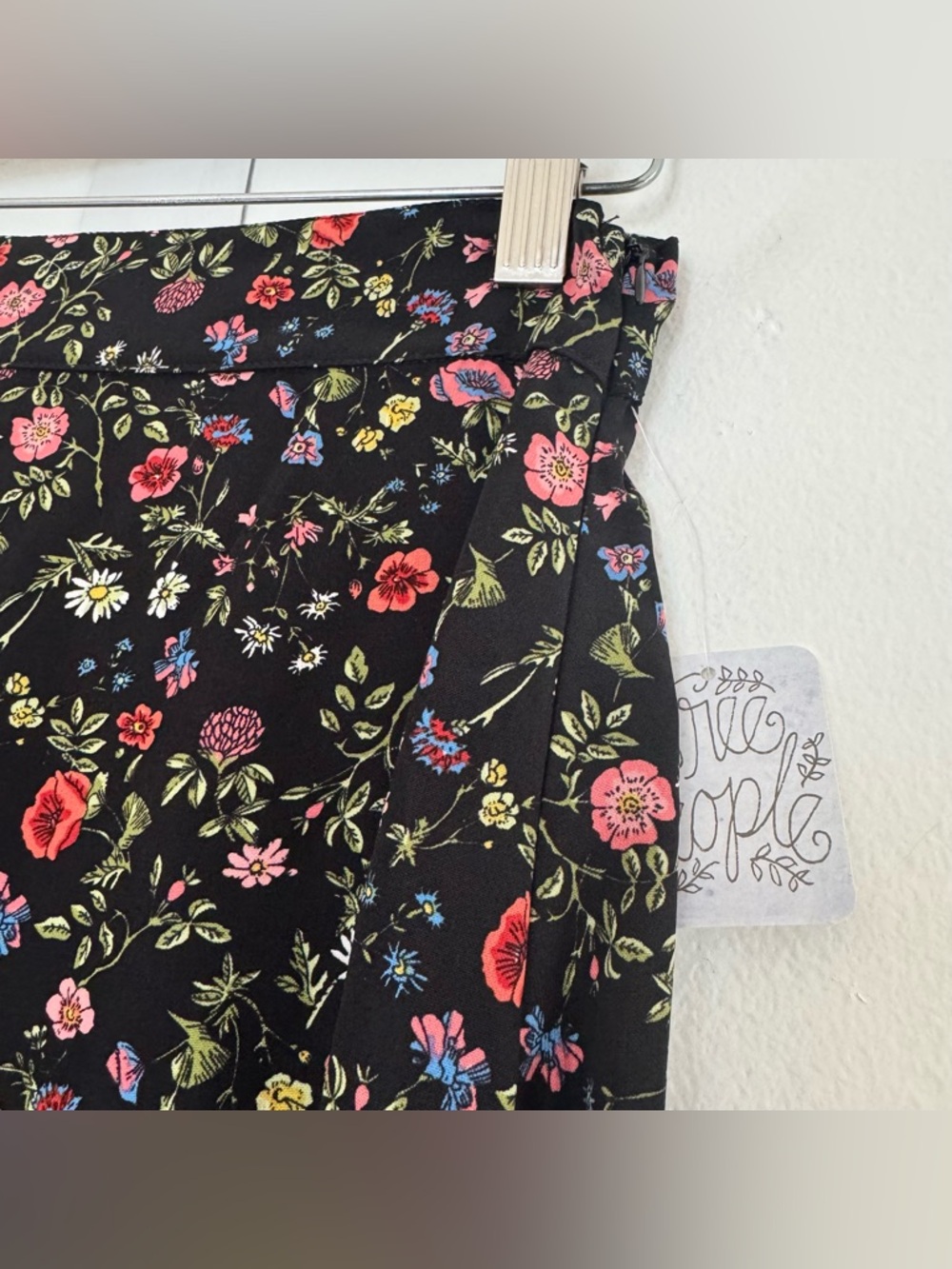 NWT Free People Flynn Skye Nadia Asymmetrical Skirt Midi High Slit Black Floral - Picture 6 of 13